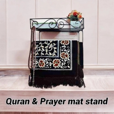 Picture of  Black Iron Quran Majid Rack with Zaynamaaz Holder – Square Wall-Mounted Design, 15x10x3.5 Inch – Modern and Durable Storage Solution 