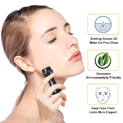 Picture of Oil-Absorbing Volcanic Stone Face Roller Oil-Absorbing Volcanic Stone Face Roller, Reusable Facial Skincare Tool Oil Control Roller for Oily Skin Care, Oil-Absorbing Face Roller with Makeup Sponge to Remove Excess Shine