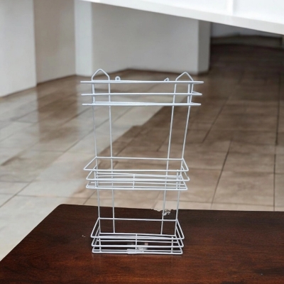 Picture of  Durable Iron Wall Rack – 3-Layer Square Design for Kitchen, White Finish, Easy Installation, Organizer for Accessories – 1 Pc -White