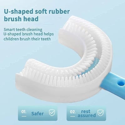 Picture of U-Shaped Toothbrush For Kids Food Grade Soft Silicone Brush Head Oral Teeth Cleaning Tools for Children- Multicolour