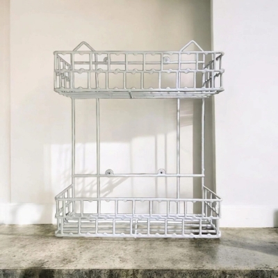 Picture of  Single 2-Layer Square Shape Hanging Rack – White, Durable Iron, Easy to Mount, Ideal for Kitchen Space Saving and Accessory Storage -White