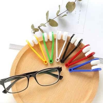 Picture of Microfiber Portable Eyeglass Spectacles Sunglass Lens Cleaner Brush Clip Specs Cleaning Tool With Key Hole Microfiber Cloth Handle Reading Glasses