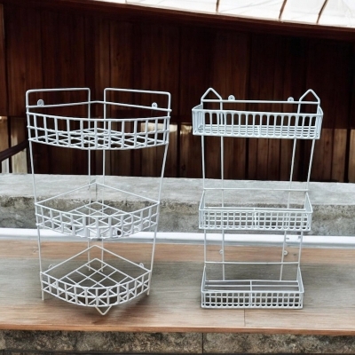Picture of  Triangle and Square Shape 3-Step Corner Racks – Set of 2, White Finish, Durable Iron, Easy Wall Mount, Space-Saving Solution for Kitchen Organization -White