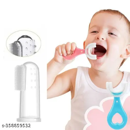 Picture of U Shaped Silicone Toothbrush for Kids/ 360 Degree Soft Oral Teeth Cleaning with Finger Brush for Training Teething For Baby Infant Toddler Children - 1 to 6 Years