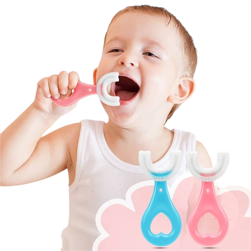 Picture of U Shaped Silicone Toothbrush for Kids/ 360 Degree Soft Oral Teeth Cleaning with Finger Brush for Training Teething For Baby Infant Toddler Children - 1 to 6 Years