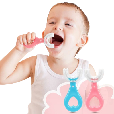 Picture of U Shaped Silicone Toothbrush for Kids/ 360 Degree Soft Oral Teeth Cleaning with Finger Brush for Training Teething For Baby Infant Toddler Children - 1 to 6 Years