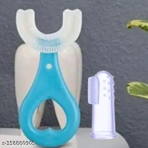 Picture of U Shaped Silicone Toothbrush for Kids/ 360 Degree Soft Oral Teeth Cleaning with Finger Brush for Training Teething For Baby Infant Toddler Children - 1 to 6 Years