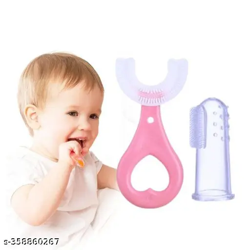 Picture of U Shaped Silicone Toothbrush for Kids/ 360 Degree Soft Oral Teeth Cleaning with Finger Brush for Training Teething For Baby Infant Toddler Children - 1 to 6 Years