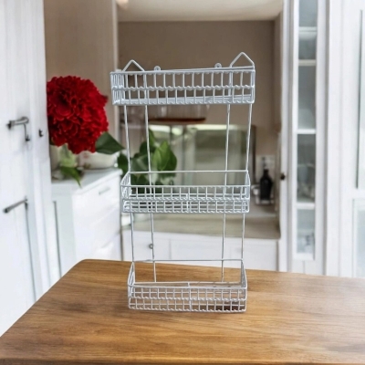 Picture of  White 3-Layer Square Rack – Wall Hanging Design for Kitchen, Durable Iron Material, Easy Setup, Perfect for Accessories – 1 Pc -White