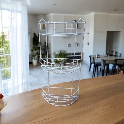 Picture of  1 Pc Triangle Shape Hanging Corner Rack – Durable Iron, White Finish, 3-Step Design, Easy to Install, Kitchen Organizer -White