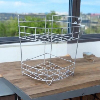 Picture of  Single 2-Layer Triangle Shape Hanging Rack – White, Durable Iron, Easy to Mount, Space-Saving Design for Effective Kitchen Organization -White