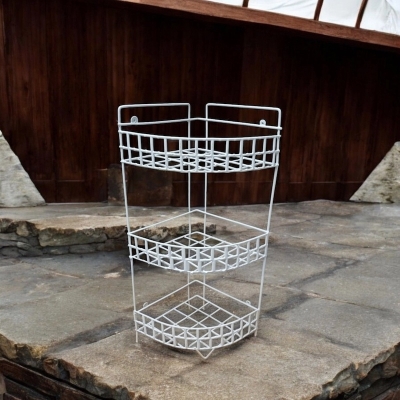 Picture of  Durable Iron Triangle Shape 3-Step Corner Rack – White Finish, Hanging Kitchen Storage Organizer, Easy Wall Installation – 1 Pc -White