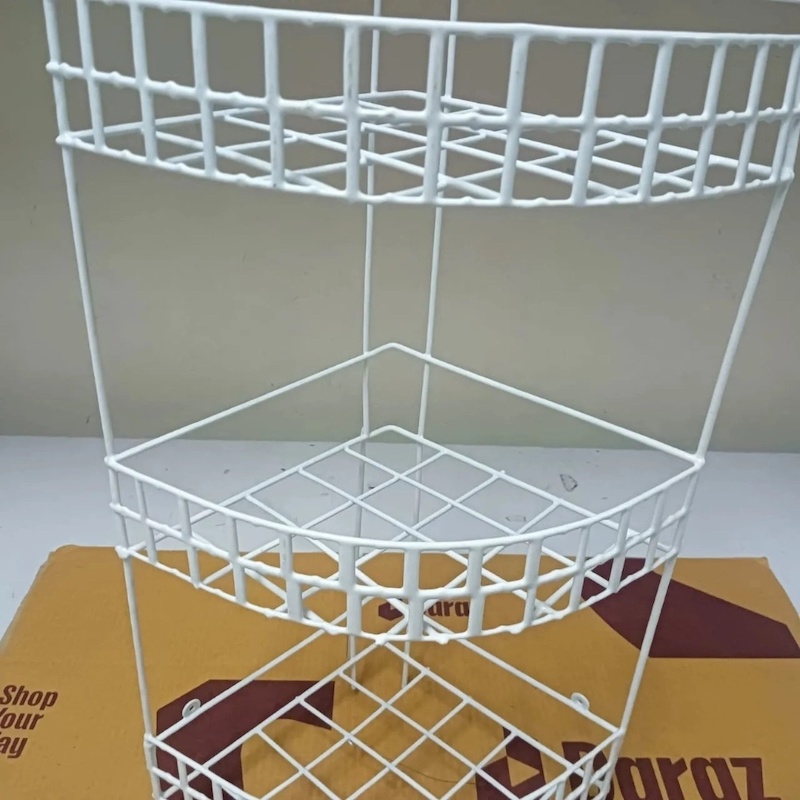 Picture of  Durable Iron Triangle Shape 3-Step Corner Rack – White Finish, Hanging Kitchen Storage Organizer, Easy Wall Installation – 1 Pc -White