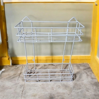 Picture of  Durable Iron 2-Step Square Hanging Rack – White Finish, Easy Wall Mounting, Space-Saving Design for Efficient Kitchen Organization -White