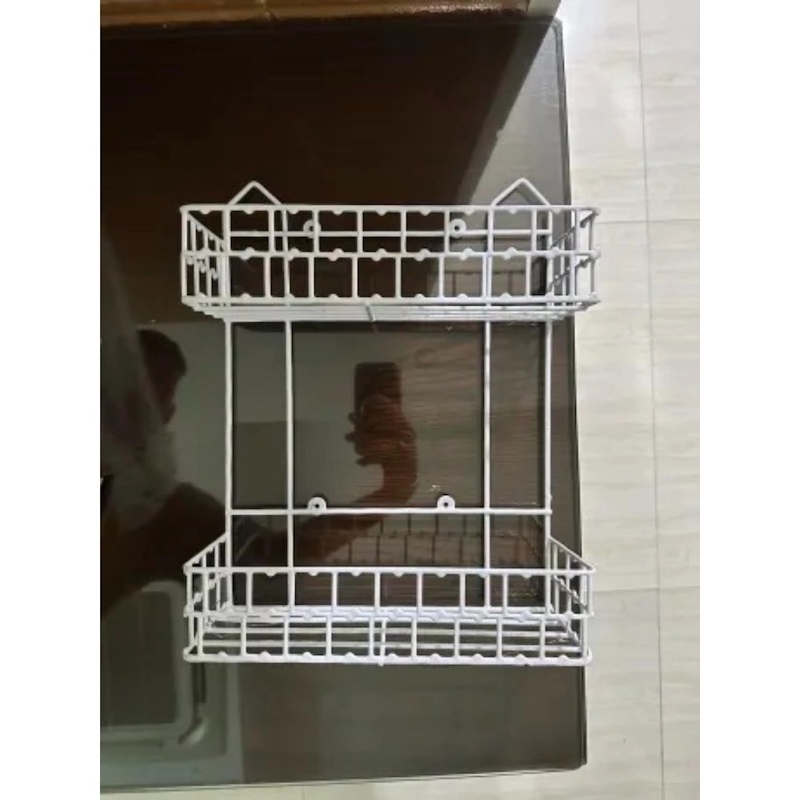 Picture of  Durable Iron 2-Step Square Hanging Rack – White Finish, Easy Wall Mounting, Space-Saving Design for Efficient Kitchen Organization -White