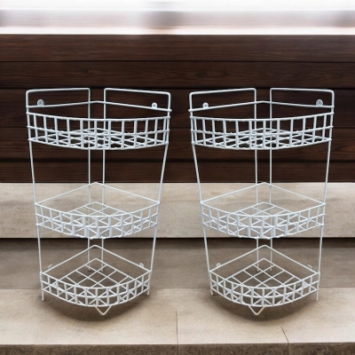 Picture of  2-Piece Triangle 3-Step Hanging Corner Storage Racks – White Finish, Durable Iron, Easy to Install, Space Saving for Kitchen -White