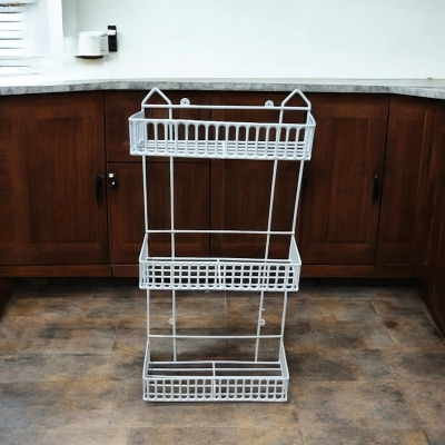 Picture of  Square 3-Layer Kitchen Rack – White Wall Hanging, Durable Iron, Easy to Install, Modern Organizer for Accessories – 1 Pc -White