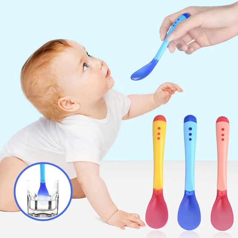 Picture of BulzEU Safety Baby Temperature Sensing Spoon Heat Toddler Food Feeding Spoons Pack of 1- Random Colour