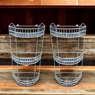 Picture of  White D-Shape 3-Step Hanging Corner Storage Racks – Set of 2, Durable Iron Material, Easy Installation, Perfect for Kitchen Organization -White