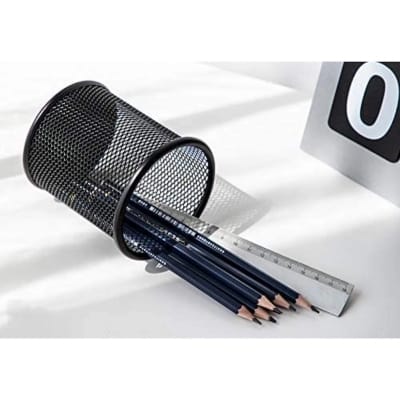 Picture of  Round Black Metal Mesh Organizer - Multifunctional Desk Pen & Pencil Holder, Durable & Fireproof, High-Temperature Resistant, Coated Finish, 9.5 x 8.5 cm, Ideal for Home & Office, 1 Piece -Black