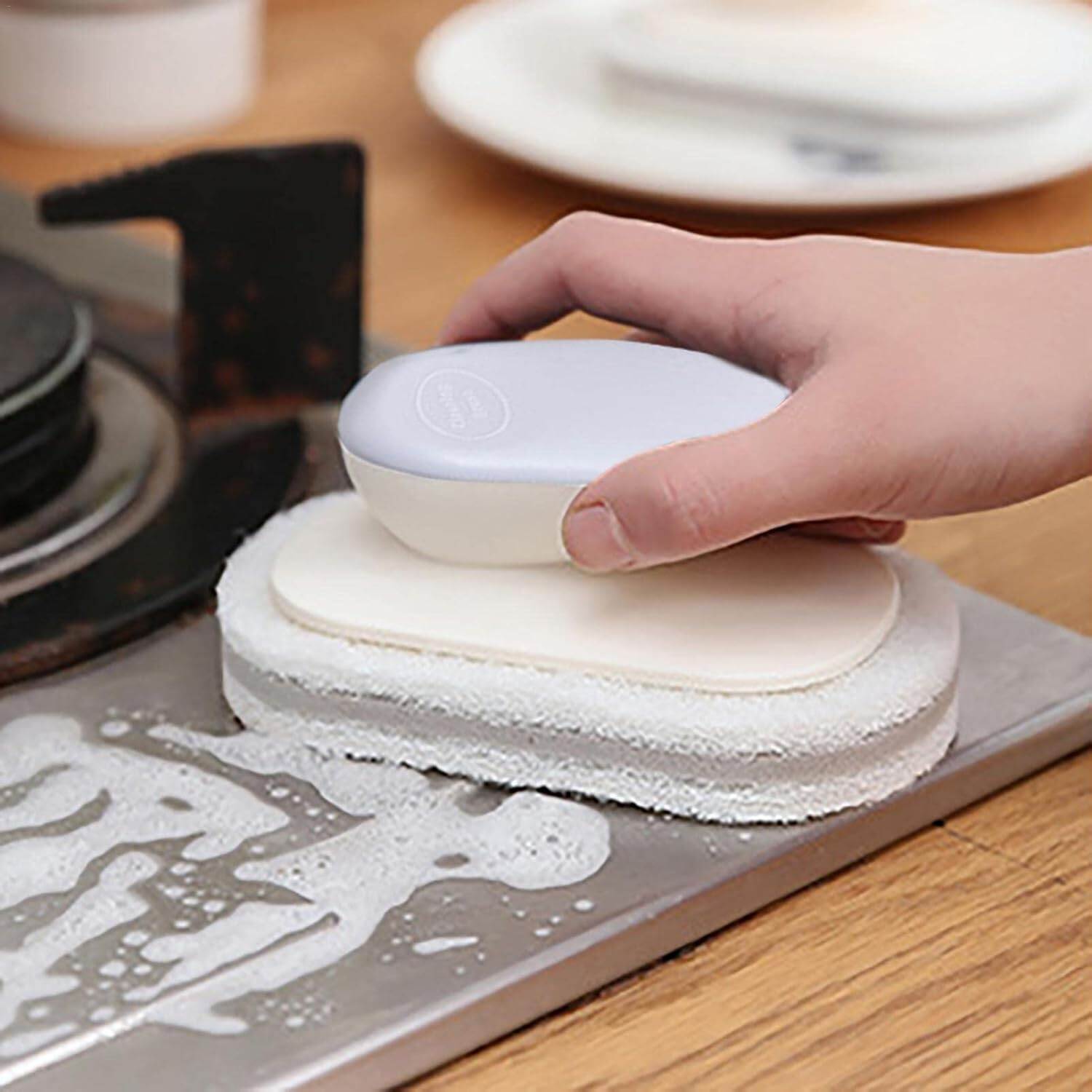Picture of Kitchen Cleaning Sponge | Premium Handled Dish Wash Sponges | Scrub Sponges for Washing Dishes, Scrub Brush for Cleaning Bathroom Counter Bathtub