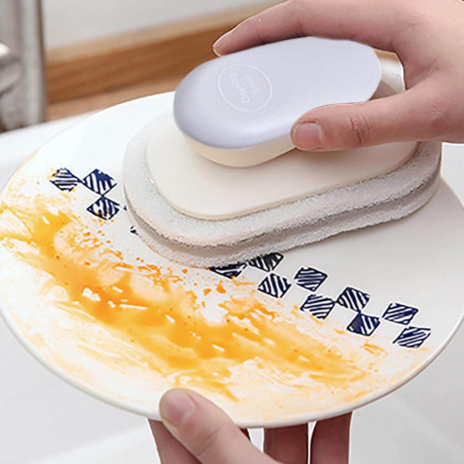 Picture of Kitchen Cleaning Sponge | Premium Handled Dish Wash Sponges | Scrub Sponges for Washing Dishes, Scrub Brush for Cleaning Bathroom Counter Bathtub