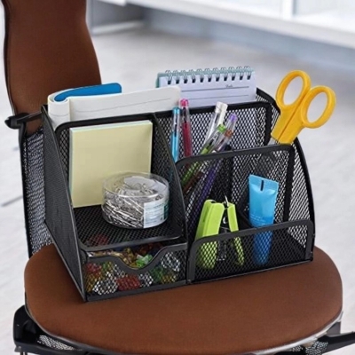 Picture of  Fireproof Black Metal Desk Organizer - Durable Pen Holder, High-Temperature Resistant, Coated Finish, 14D x 12.7W x 22.1H cm, 1 Piece -Black