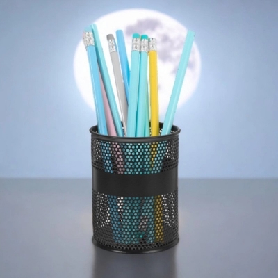 Picture of  Black Metal Mesh Desk Organizer - Round Pen Holder, Multifunctional, Durable, Fireproof, High-Temperature Resistant, Coated Finish, 9.5 x 8.5 cm, Perfect for Office & Student Desks, 1 Piece -Black