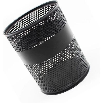 Picture of  Black Metal Mesh Desk Organizer - Round Pen Holder, Multifunctional, Durable, Fireproof, High-Temperature Resistant, Coated Finish, 9.5 x 8.5 cm, Perfect for Office & Student Desks, 1 Piece -Black