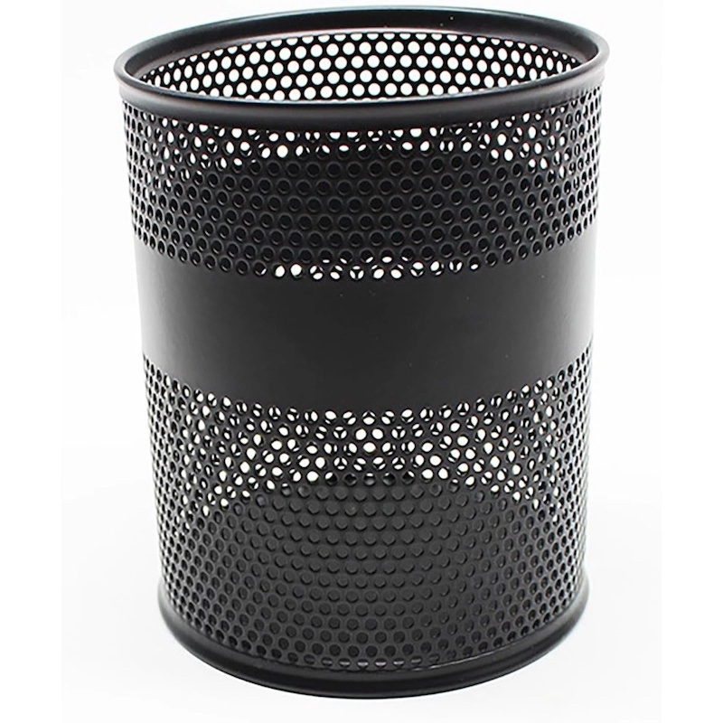 Picture of  Black Metal Mesh Desk Organizer - Round Pen Holder, Multifunctional, Durable, Fireproof, High-Temperature Resistant, Coated Finish, 9.5 x 8.5 cm, Perfect for Office & Student Desks, 1 Piece -Black