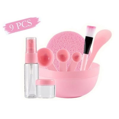 Picture of 9pcs Facial Mask Tool Kit Facial Mask Spoon Face Makeup Spray Bottle Facial Spoon Tools Tool Bag Large Face Makeup Spatula Face Makeup Brush Makeupset or Makeup Set Pink