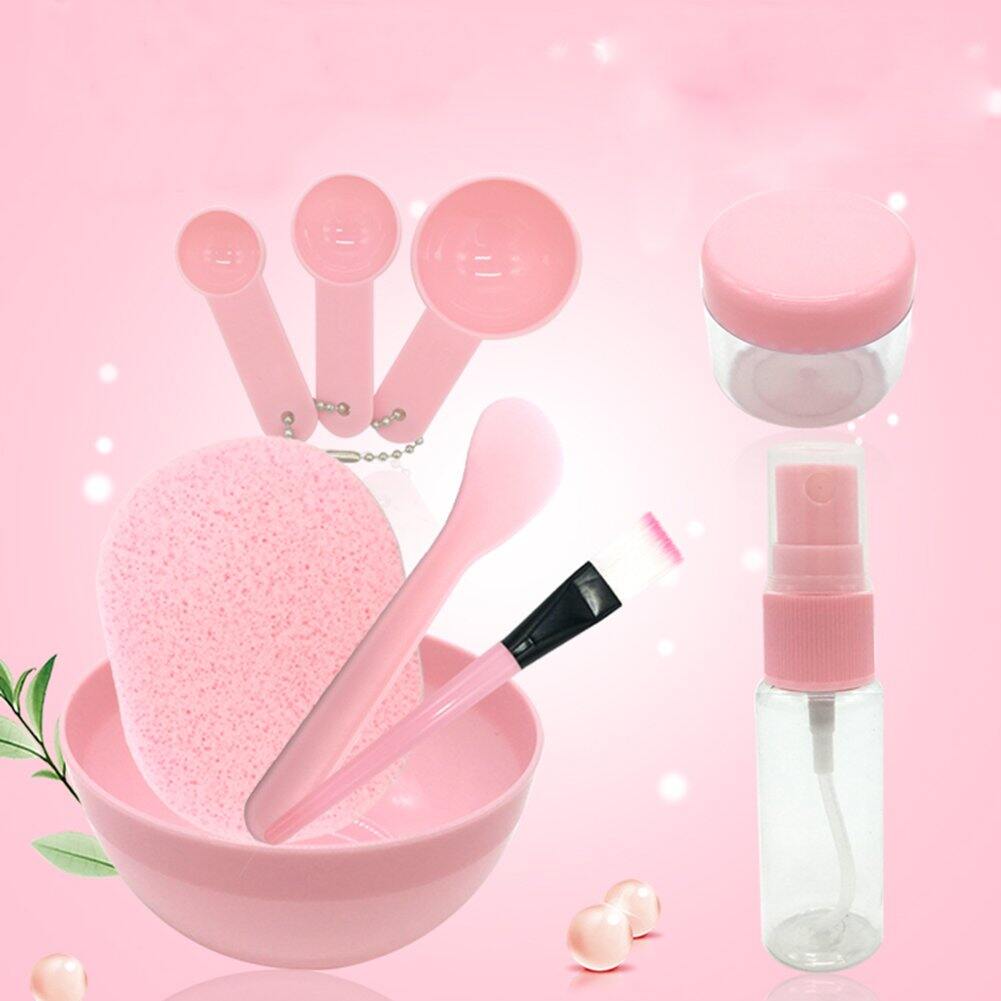 Picture of 9pcs Facial Mask Tool Kit Facial Mask Spoon Face Makeup Spray Bottle Facial Spoon Tools Tool Bag Large Face Makeup Spatula Face Makeup Brush Makeupset or Makeup Set Pink