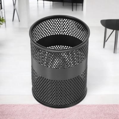 Picture of  Round Black Metal Mesh Pen Holder - Multifunctional Desk Organizer, Durable, Fireproof, High-Temperature Resistant, Coated Finish, 9.5 x 8.5 cm, Perfect for Office & Home, 1 Piece -Black