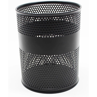 Picture of  Round Black Metal Mesh Pen Holder - Multifunctional Desk Organizer, Durable, Fireproof, High-Temperature Resistant, Coated Finish, 9.5 x 8.5 cm, Perfect for Office & Home, 1 Piece -Black
