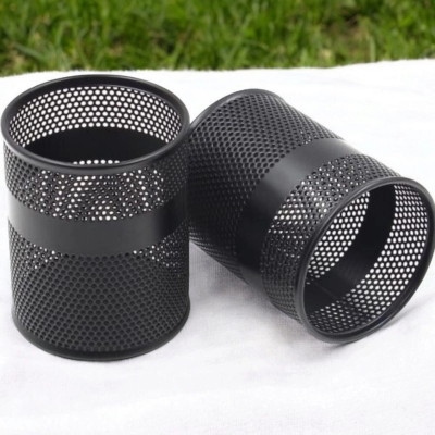 Picture of 2-Piece Black Metal Cylinder Desk Organizer Set - Multifunctional Pencil Holders, Durable & Fireproof, High-Temperature Resistant, Coated Finish, 9.5 x 8.5 cm, Large Capacity for Desk Storage-Black