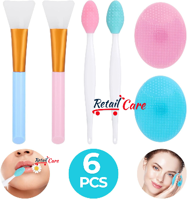 Picture of WLLHYF 6 Piece Silicone Facial Cleansing Brush Face Mask Brush Exfoliating Lip Exfoliating Brush Set Exfoliating Nose Blackhead Remover Mask Applicator for Women and Girls Skin Care Tool