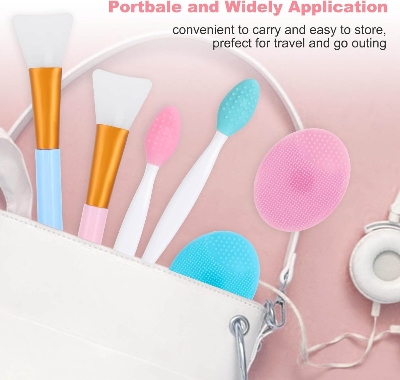 Picture of WLLHYF 6 Piece Silicone Facial Cleansing Brush Face Mask Brush Exfoliating Lip Exfoliating Brush Set Exfoliating Nose Blackhead Remover Mask Applicator for Women and Girls Skin Care Tool