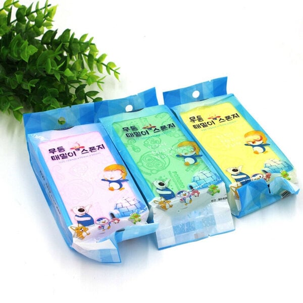 Picture of Printed Baby Bath Sponge and Silicone Scrubbers Exfoliator Brush | Baby Brush and Bath Sponge Set| Newborn|Baby Sponge for Bathing Newborn Bath Essentials Baby Care Essential  Soft  Scrubber Bath Brush Baby Bath Foam Rub Shower Sponge for Toddler In