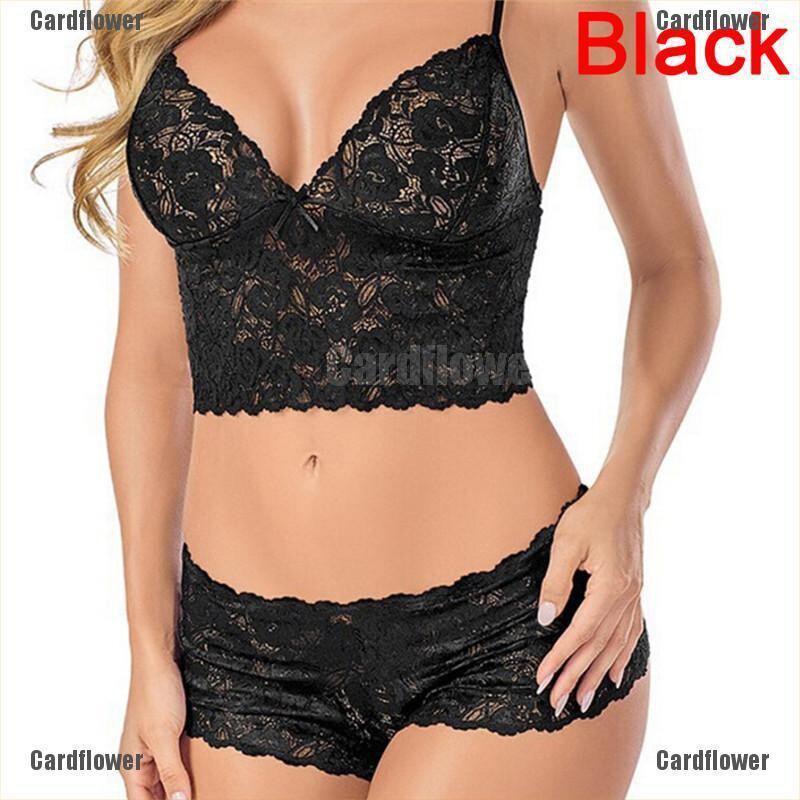 Picture of Pajamas for Women Set  Sheer Floral Lace Pajamas Lingerie Set  High Waist Sleepwear Bra and Panty 2 Piece Nightwear  Lace Exotic Bra and Panty Set