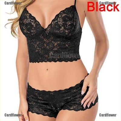 Picture of Pajamas for Women Set  Sheer Floral Lace Pajamas Lingerie Set  High Waist Sleepwear Bra and Panty 2 Piece Nightwear  Lace Exotic Bra and Panty Set