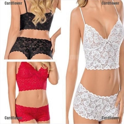 Picture of Pajamas for Women Set  Sheer Floral Lace Pajamas Lingerie Set  High Waist Sleepwear Bra and Panty 2 Piece Nightwear  Lace Exotic Bra and Panty Set