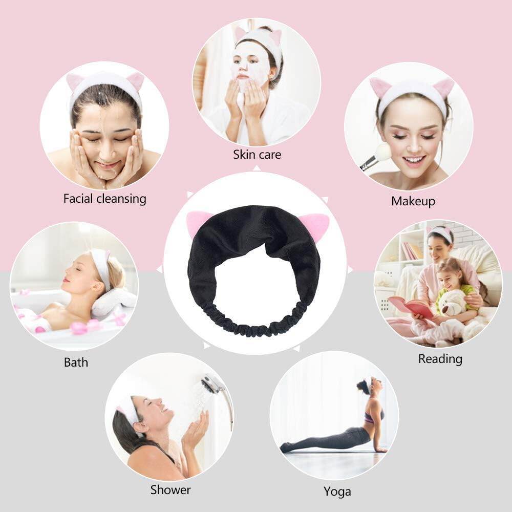 Picture of Retail Care 2-in-1 manual silicone facial cleansing brush to clean pores face brush Cleansing and Exfoliating Double Sided Facial Cleaning Brush and Cat Ear Hairband Elastic Headband Combo Set