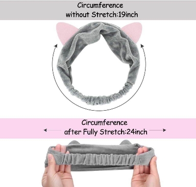 Picture of Retail Care 2-in-1 manual silicone facial cleansing brush to clean pores face brush Cleansing and Exfoliating Double Sided Facial Cleaning Brush and Cat Ear Hairband Elastic Headband Combo Set