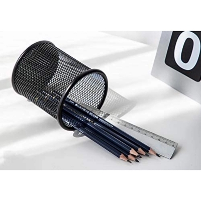 Picture of  Round Black Metal Pen Holder - Multifunctional Mesh Desk Organizer, Durable & Fireproof, High-Temperature Resistant, Coated Finish, Compact Size 9.5 x 8.5 cm, Ideal for Office & Home, 1 Piece -Black