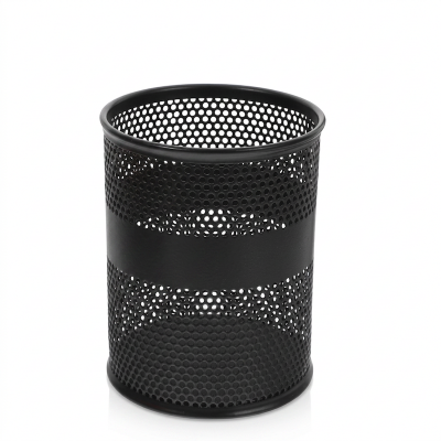 Picture of  Multifunctional Round Black Metal Desk Organizer - Mesh Pen Holder, Durable, Fireproof, High-Temperature Resistant, Coated Finish, 9.5 x 8.5 cm, Ideal for Home & Office, 1 Piece -Black