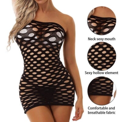 Picture of Ladies night new design night dress Female Nighty Beautiful Woman Night Dress Women's Stockings Tights Teddy Bodysuit Easy to Wear - Comfortable and Very Attractive- Suitable for all season|nighty for women honeymoon- Black