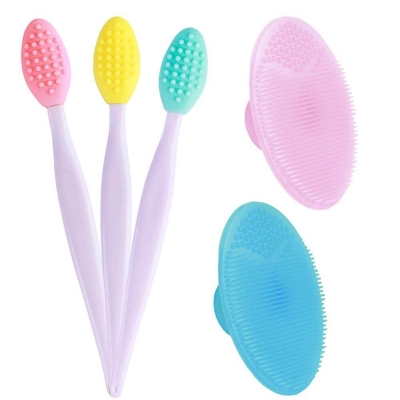 Picture of 3 Pcs Lip Scrub Brush Blackhead Removal Brush with Silicone Facial Cleansing Brush,2 Pcs Face Scrubber Gentle Exfoliating,Removing Blackhead,Massaging Soft Silicone Scrubbies Facial Cleansing Pad Face Exfoliator