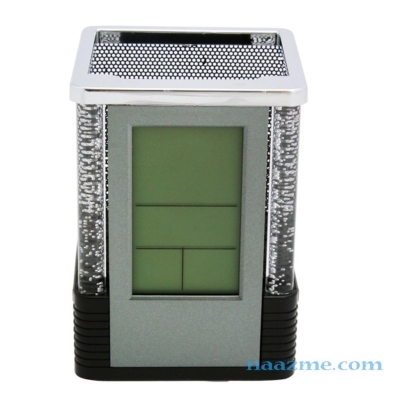 Picture of Gift Centre Square Pen Holder with Digital Clock & Color-Changing LEDs - Multifunctional Desk Organizer with Countdown Timer, Temperature Display, Durable Plastic, Black/Silver, Pencil Battery Operated, 1 Piece-Black