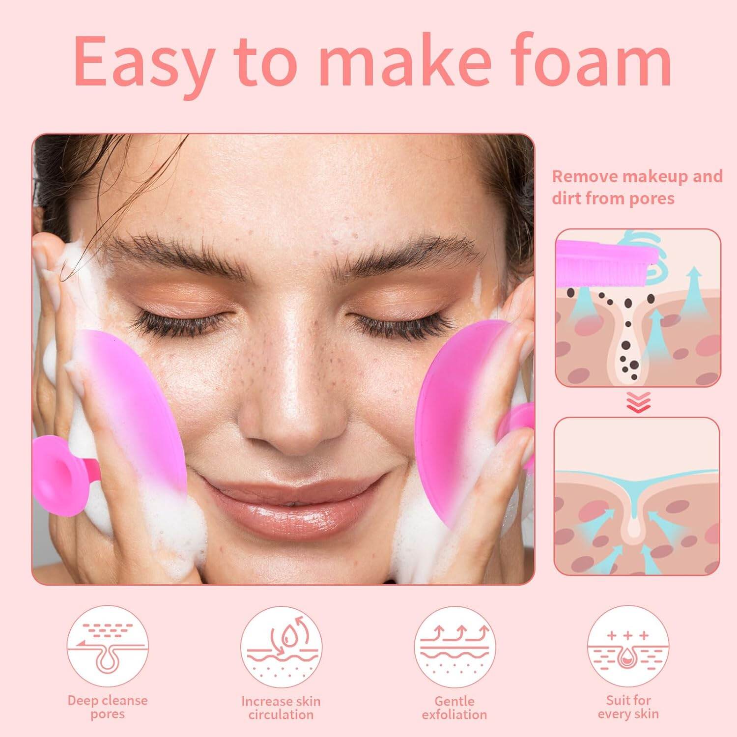 Picture of 3 Pcs Lip Scrub Brush Blackhead Removal Brush with Silicone Facial Cleansing Brush,2 Pcs Face Scrubber Gentle Exfoliating,Removing Blackhead,Massaging Soft Silicone Scrubbies Facial Cleansing Pad Face Exfoliator