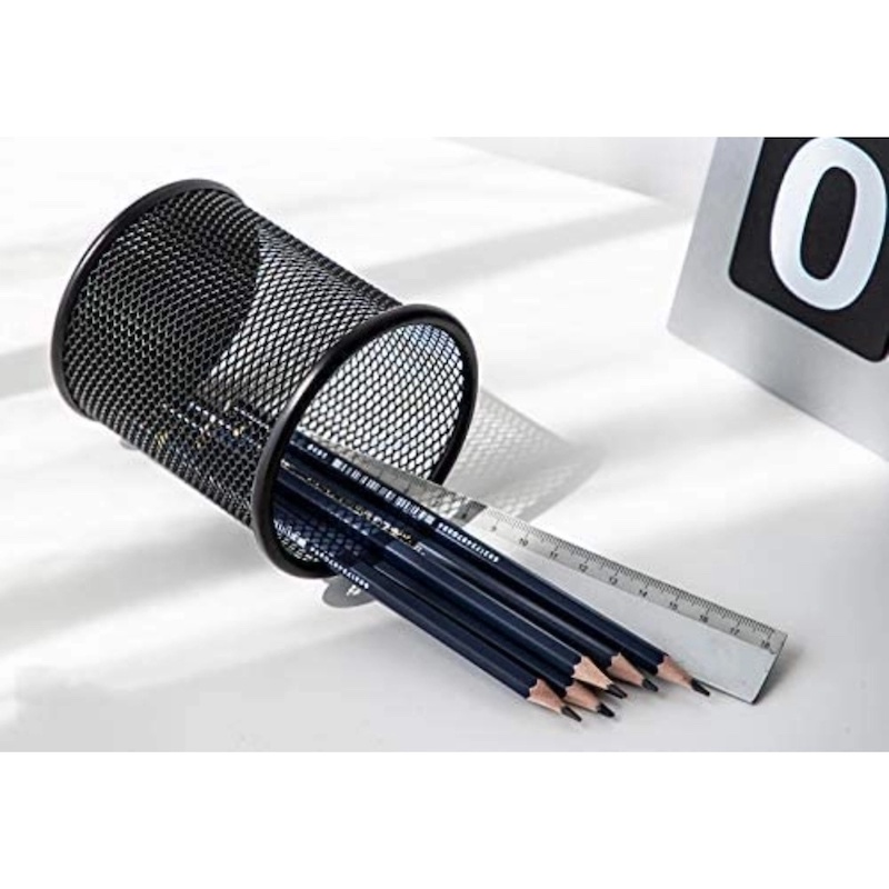 Picture of 2-Piece Black Metal Cylinder Desk Organizer - Multifunctional Pencil Holders, Durable & Fireproof, High-Temperature Resistant, Coated Finish, 9.5 x 8.5 cm, Ideal for Office & Student Desk Storage-Black